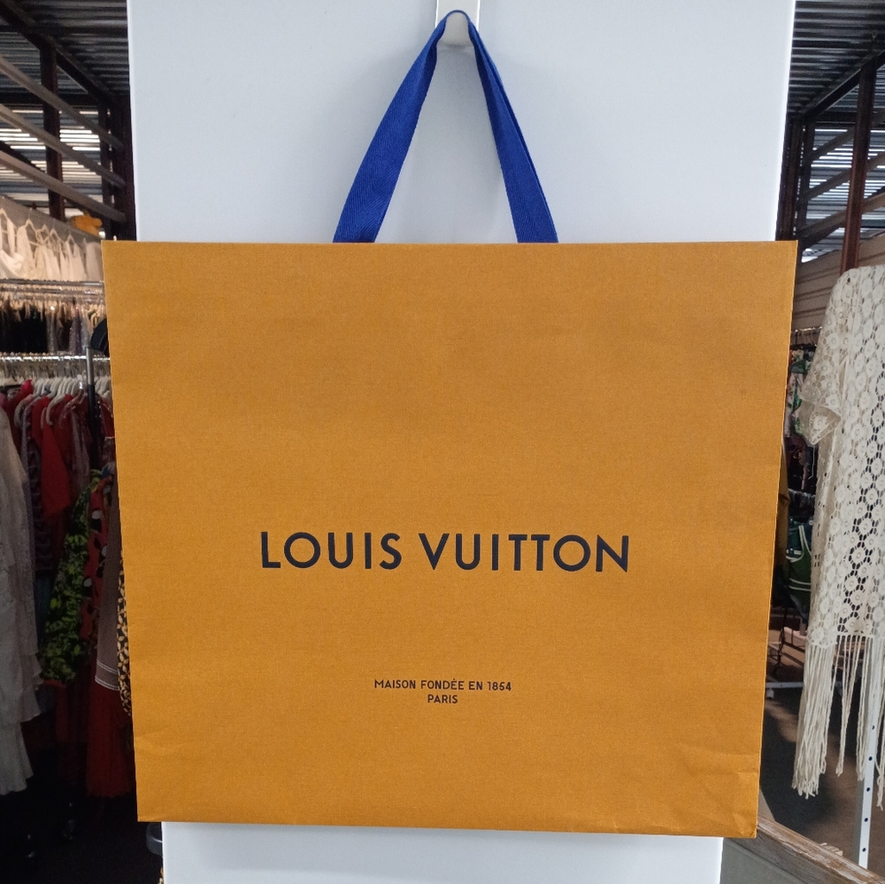 Louis Vuitton Orange Shopping Bag with Blue Handles